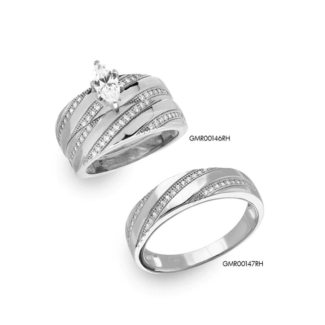 Wedding Rings Silver 925 Plated 14 Kt White Gold  62